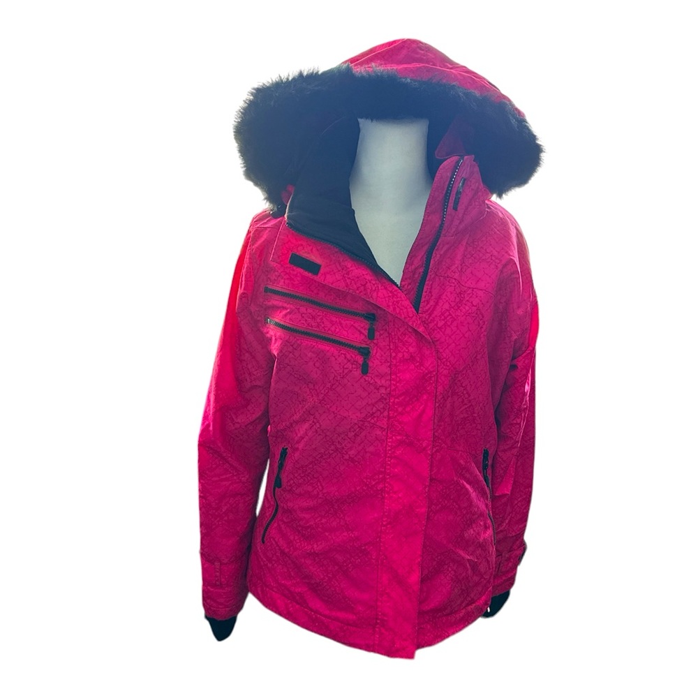 Body Glove Pink and Black Snow Jacket Women’s size Medium with Faux Fur Hood